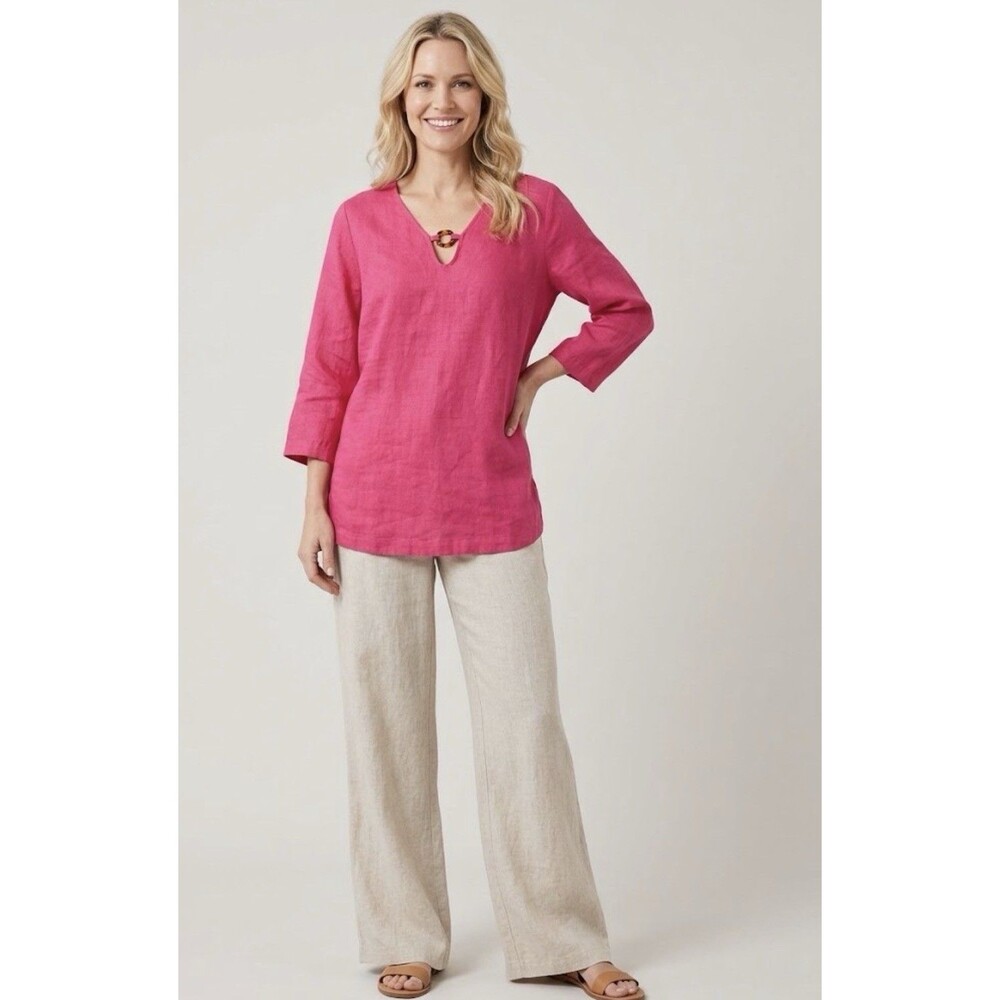Soft Surroundings Linen Tunic Top Womens Size L Pink Lagenlook Beach Coastal